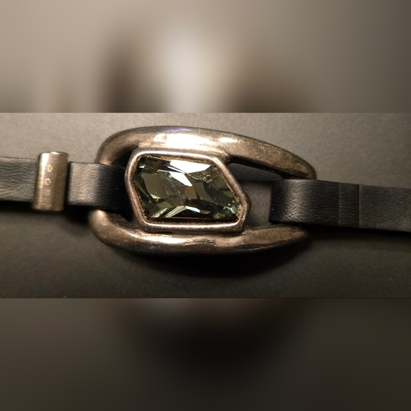 Leather braclet with smoke diamond faceted Swarovski crystal - Picture 2 of 4